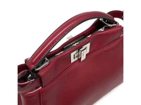 31841 4 FENDI Peekaboo Small Nappa Leather Python Shoulder Bag Red