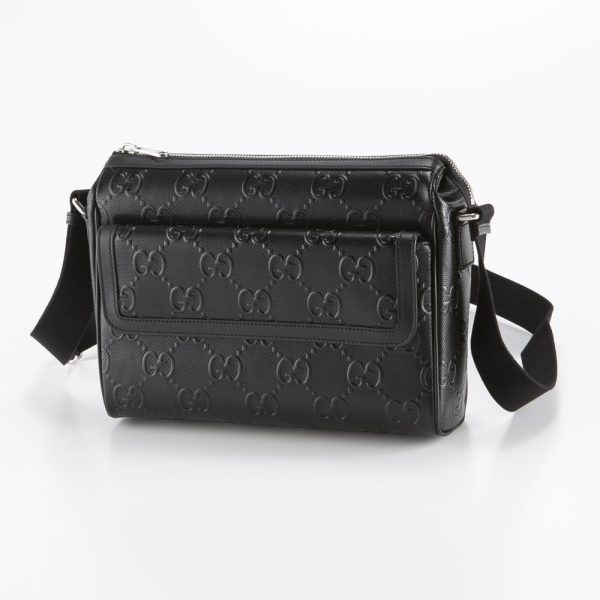 320100kma390008 GUCCI GG Embossed Leather Messenger Bag Black