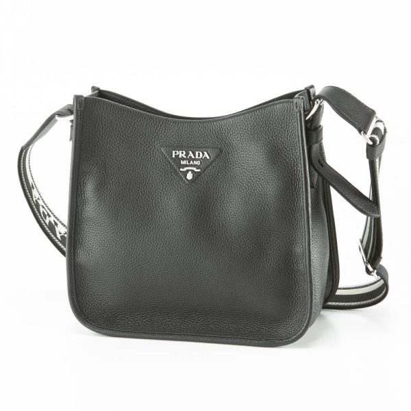 320100kwa390006 Prada Vittelo Daino Leather Soft Shoulder Bag Black