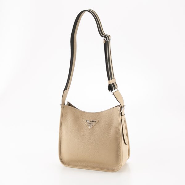 320100kwa490001 Prada Vittelo Daino Leather Soft Shoulder Bag Beige