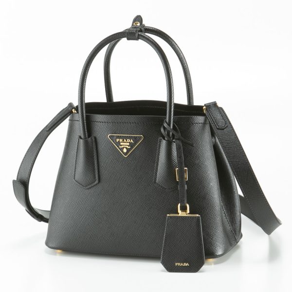 320200kwa390005 Prada Hand Tote Bag Double Saffiano Leather Mini Bag Black