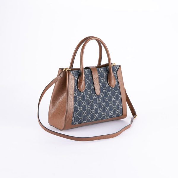 320200kwa390023 1 Gucci GG Supreme Jackie1961 MD Denim Leather Tote Bag Blue