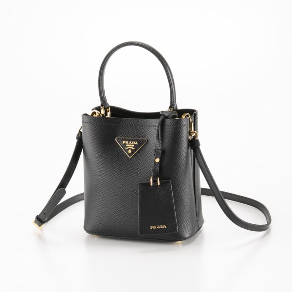 320200kwa490002 Prada Saffiano Panier Small Bag Calf Leather Black