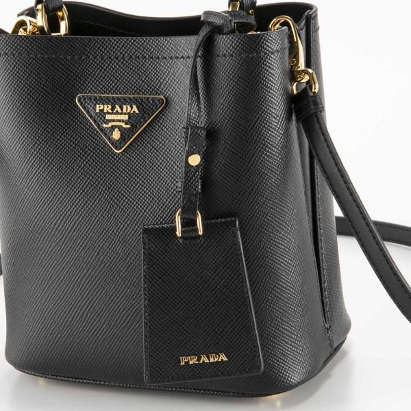 320200kwa490002 8 Prada Saffiano Panier Small Bag Calf Leather Black