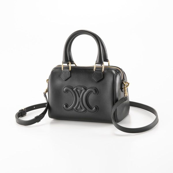 320200kwa490009 Celine Triomphe Leather SM Boston Bag Black