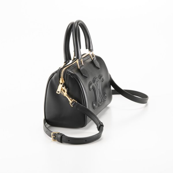 320200kwa490009 2 1 Celine Triomphe Leather SM Boston Bag Black