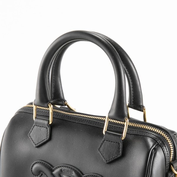 320200kwa490009 4 Celine Triomphe Leather SM Boston Bag Black