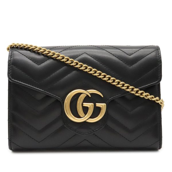 32030779 GUCCI GG Marmont Chain Wallet Shoulder Bag Chain Bag 2WAY Clutch Quilted Leather Black