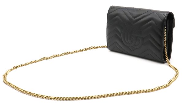 32030779 1 GUCCI GG Marmont Chain Wallet Shoulder Bag Chain Bag 2WAY Clutch Quilted Leather Black