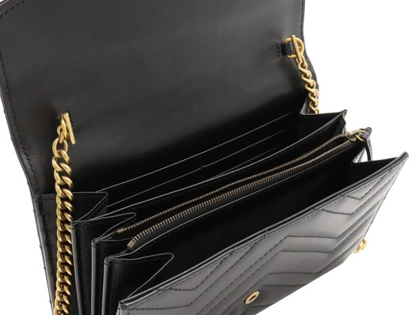 32030779 4 GUCCI GG Marmont Chain Wallet Shoulder Bag Chain Bag 2WAY Clutch Quilted Leather Black