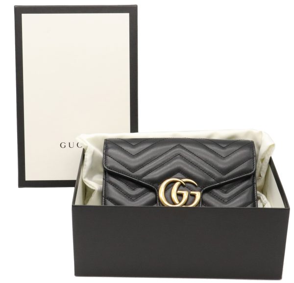 32030779 8 GUCCI GG Marmont Chain Wallet Shoulder Bag Chain Bag 2WAY Clutch Quilted Leather Black