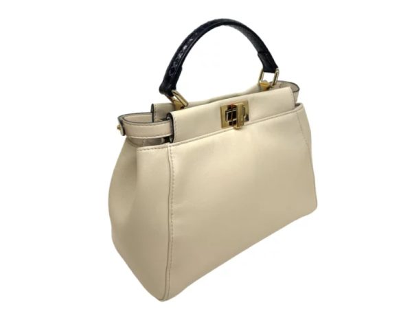 32113 1 Fendi Peekaboo Small Leather Shoulder Bag Beige