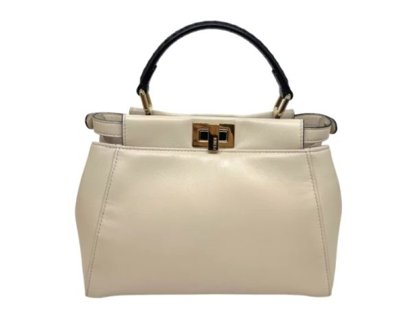 32113 2 Fendi Peekaboo Small Leather Shoulder Bag Beige