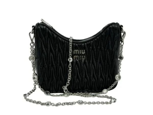 32957 0 Miu Miu Nappa Crystal Nappa Leather Shoulder Bag Black
