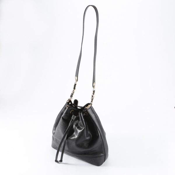 340100kwh290022 Chanel Triple Coco Drawstring Caviar Skin Shoulder Bag Black