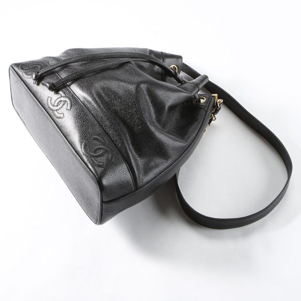 340100kwh290022 3 Chanel Triple Coco Drawstring Caviar Skin Shoulder Bag Black