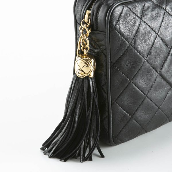 340100kwh290067 4 Chanel Lamb Matelasse Fringe Shoulder Bag Lambskin Black