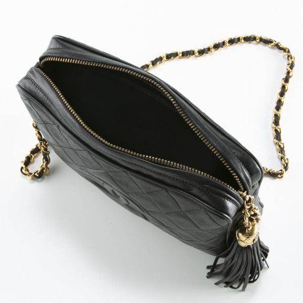 340100kwh290067 8 Chanel Lamb Matelasse Fringe Shoulder Bag Lambskin Black