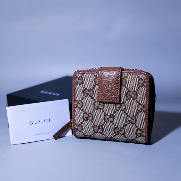 346056ky9lg8610 2 Gucci Compact GG Canvas Leather Bifold Wallet Brown