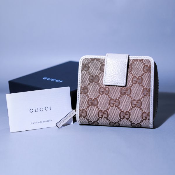 346056ky9lg9780 2 Gucci Compact GG Canvas Leather Bifold Wallet Brown