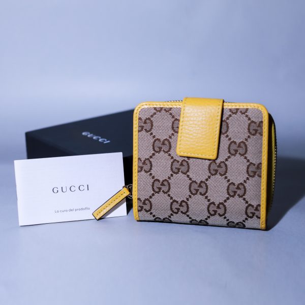 346056ky9lg9781 2 Gucci Compact GG Canvas Leather Bifold Wallet Brown