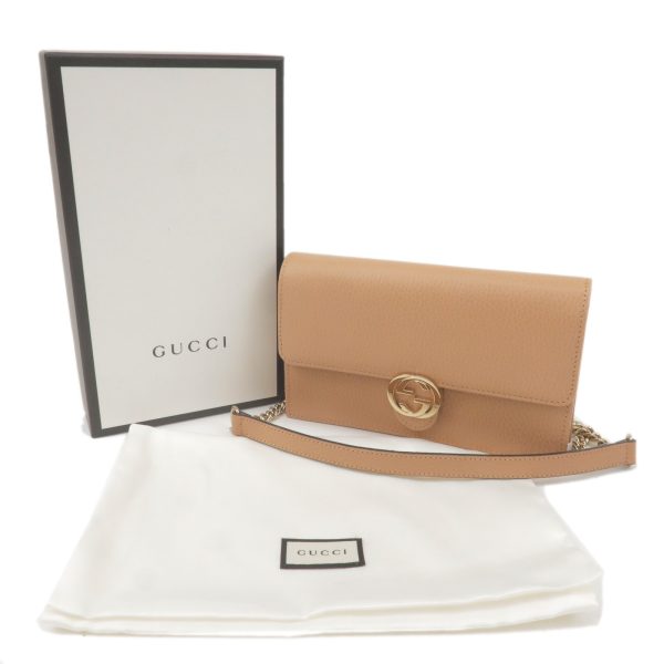 36669 10 11 GUCCI Interlocking G Leather Chain Wallet Beige