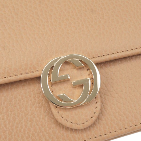 36669 10 7 GUCCI Interlocking G Leather Chain Wallet Beige