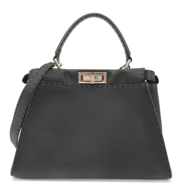 36738 11 2 Fendi Selleria Laeather Peekaboo 2way Bag Handbag Shoulder Bag Black