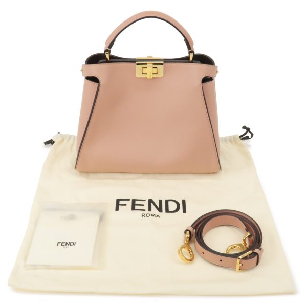 36811 9 8 Fendi Leather Peekaboo Iconic Essential 2way Handbag Shoulder Bag Pink