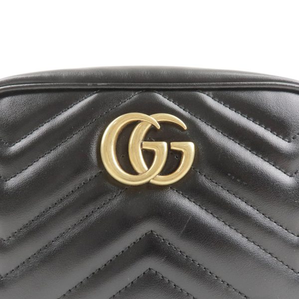 36839 9 4 GUCCI GG Marmont Leather Crossbody Chain Shoulder Bag Black