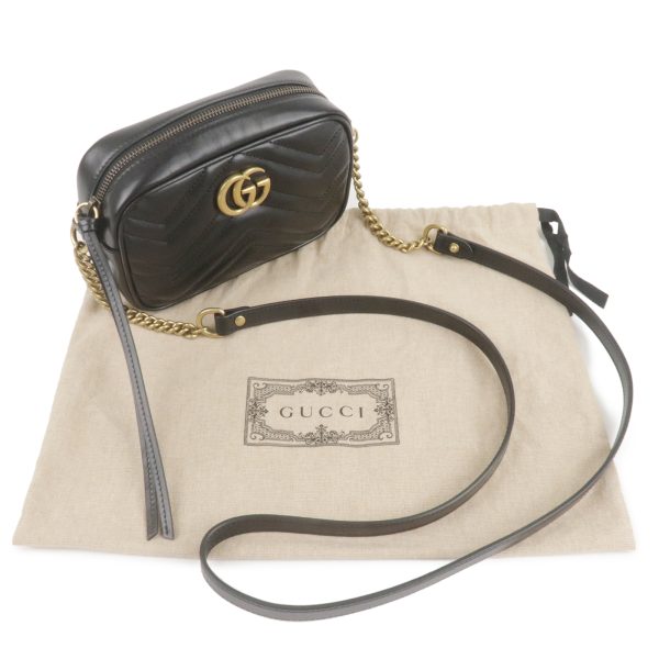 36839 9 9 GUCCI GG Marmont Leather Crossbody Chain Shoulder Bag Black