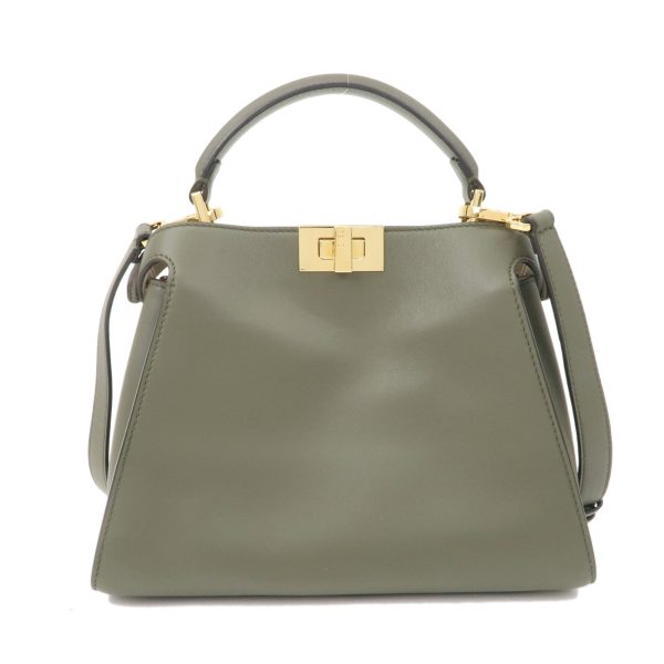 36868 8 2 Fendi Leather Peekaboo Iconic Essential 2way Bag Handbag Shoulder Bag Crossbody Khaki