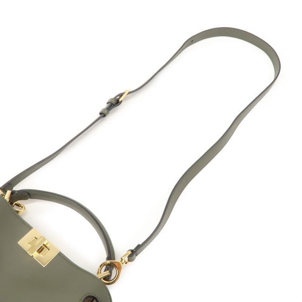 36868 8 4 Fendi Leather Peekaboo Iconic Essential 2way Bag Handbag Shoulder Bag Crossbody Khaki