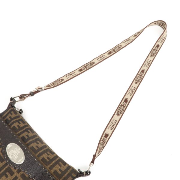 36990 17 4 Fendi Selleria Zucca Canvas Leather Crossbody Shoulder Bag Khaki