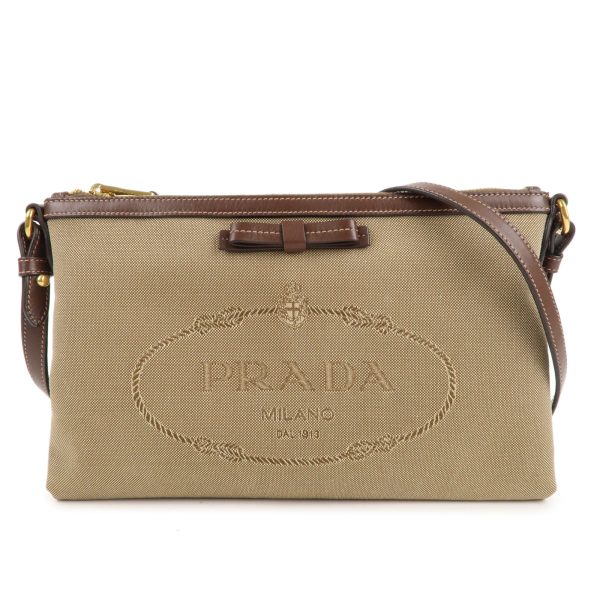 36990 6 1 Prada Logo Jacquard Leather Crossbody Shoulder Bag Beige Brown