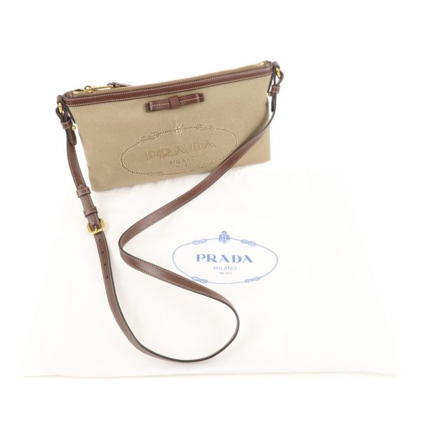 36990 6 12 Prada Logo Jacquard Leather Crossbody Shoulder Bag Beige Brown