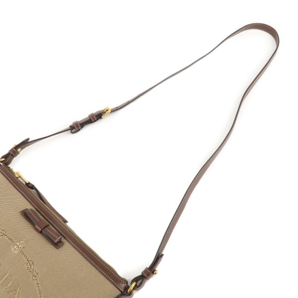 36990 6 4 Prada Logo Jacquard Leather Crossbody Shoulder Bag Beige Brown