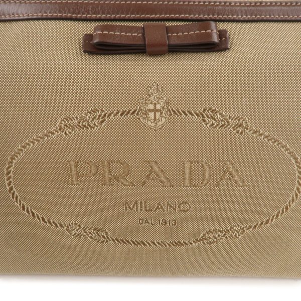 36990 6 7 Prada Logo Jacquard Leather Crossbody Shoulder Bag Beige Brown