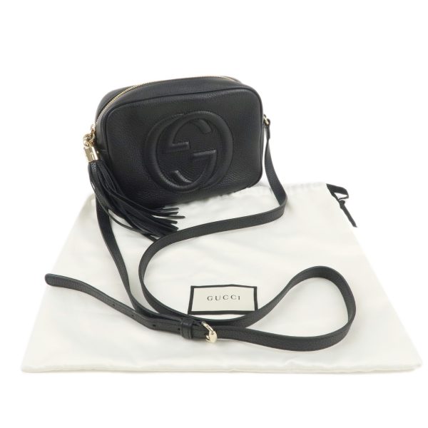 37357 5 12 GUCCI Soho Interlocking G Leather Small Disco Crossbody Shoulder Bag Black