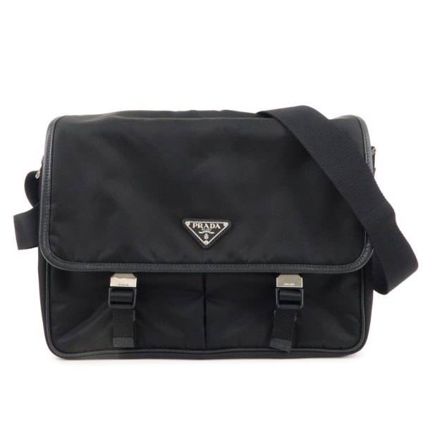 37430 9 1 Prada Nylon Leather Shoulder Bag Black