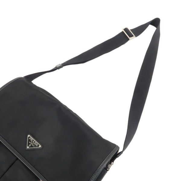 37430 9 4 Prada Nylon Leather Shoulder Bag Black