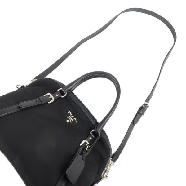 37444 2 4 Prada Nylon Leather 2way Handbag Shoulder Bag Black