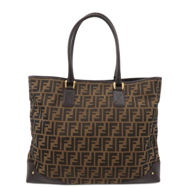 37470 2 1 Fendi Zucca Canvas Leather Tote Bag Brown