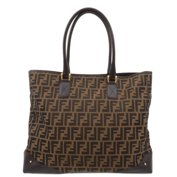 37470 2 2 Fendi Zucca Canvas Leather Tote Bag Brown