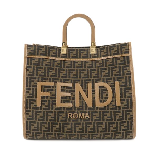 37611 8 1 Fendi Zucca Canvas Leather Sunshine Tote Bag Large Khaki Beige