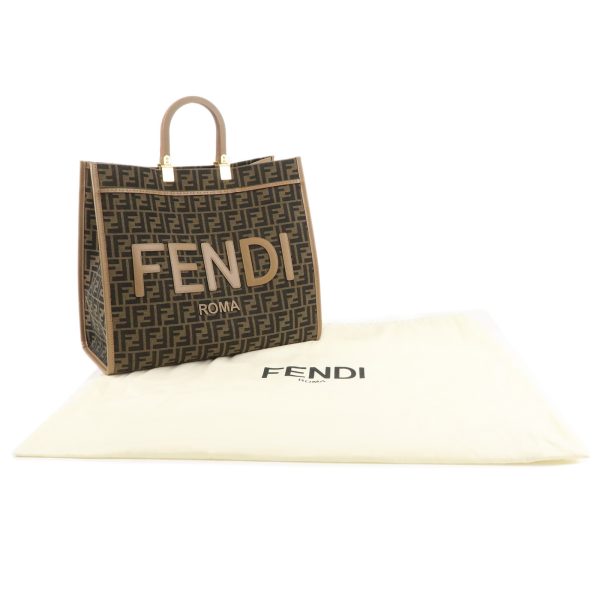 37611 8 12 Fendi Zucca Canvas Leather Sunshine Tote Bag Large Khaki Beige