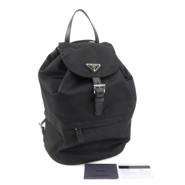 37626 9 12 Prada Nylon Leather Backpack Black