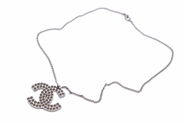 37767 1 CHANEL Coco mark Necklace Silver