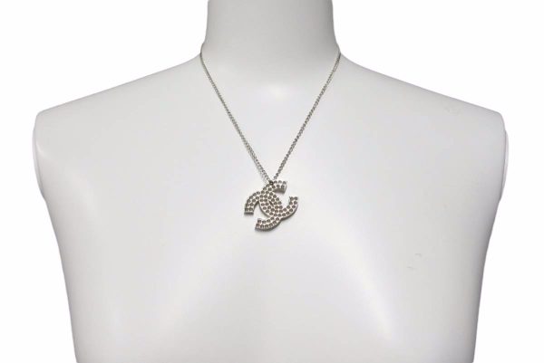 37767 8 CHANEL Coco mark Necklace Silver