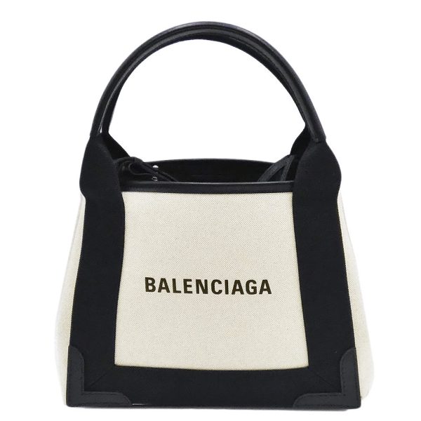 390346 9260 Balenciaga Navy XS Cabas 2way Tote Bag Light BeigeBlack